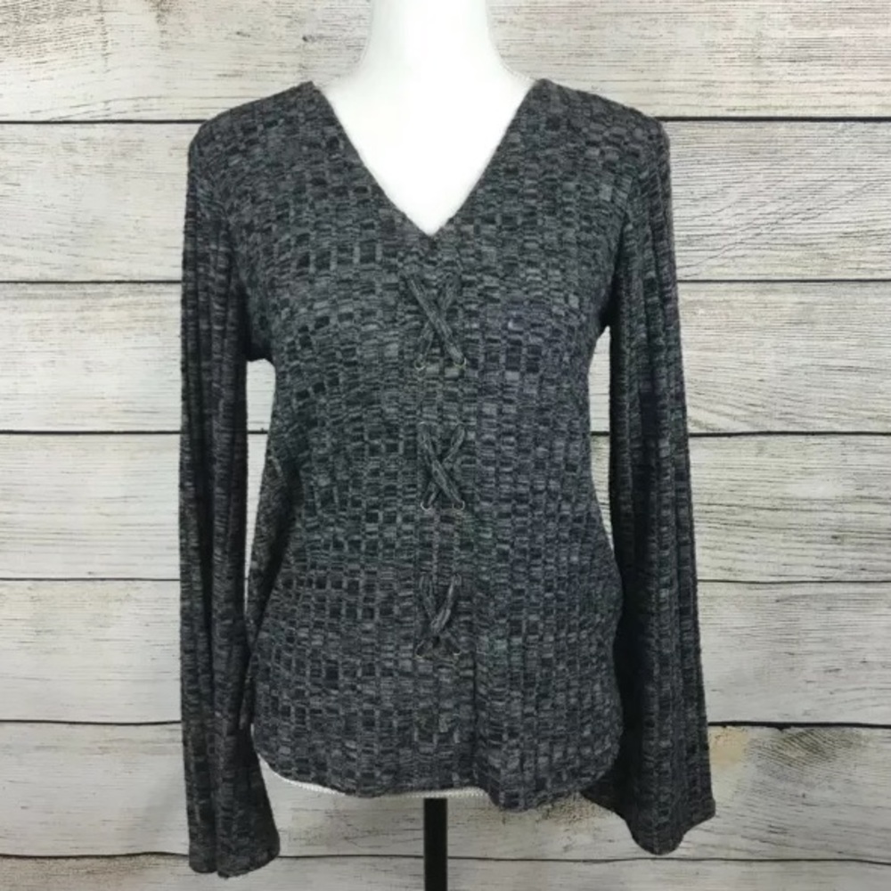 Pink Rose gray knit v-neck bell sleeve soft sweater